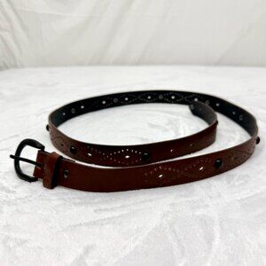Thin Faux Leather Women Belt Brown 47" x 1"